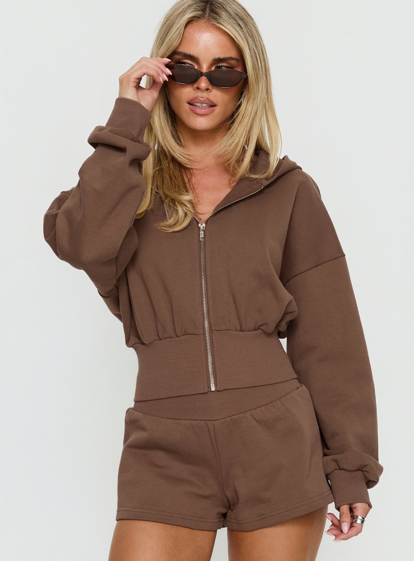 Daytime Cropped Blouson Hoodie Cocoa women's sweater by Ellevoria