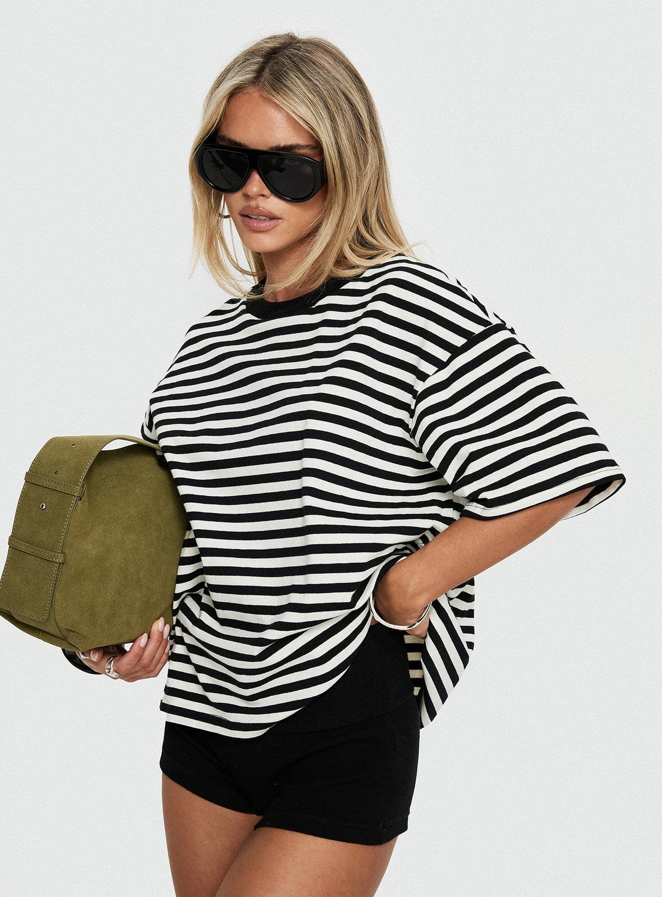 Settle Down Short Sleeve Top Black / White Stripe women's matching set by Ellevoria