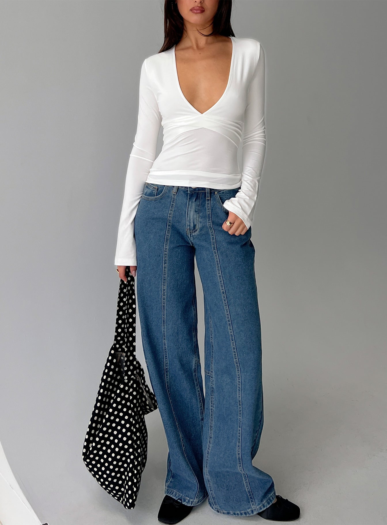 Lando Low Rise Straight Leg Jeans Mid Blue Wash women's denim jeans by Ellevoria