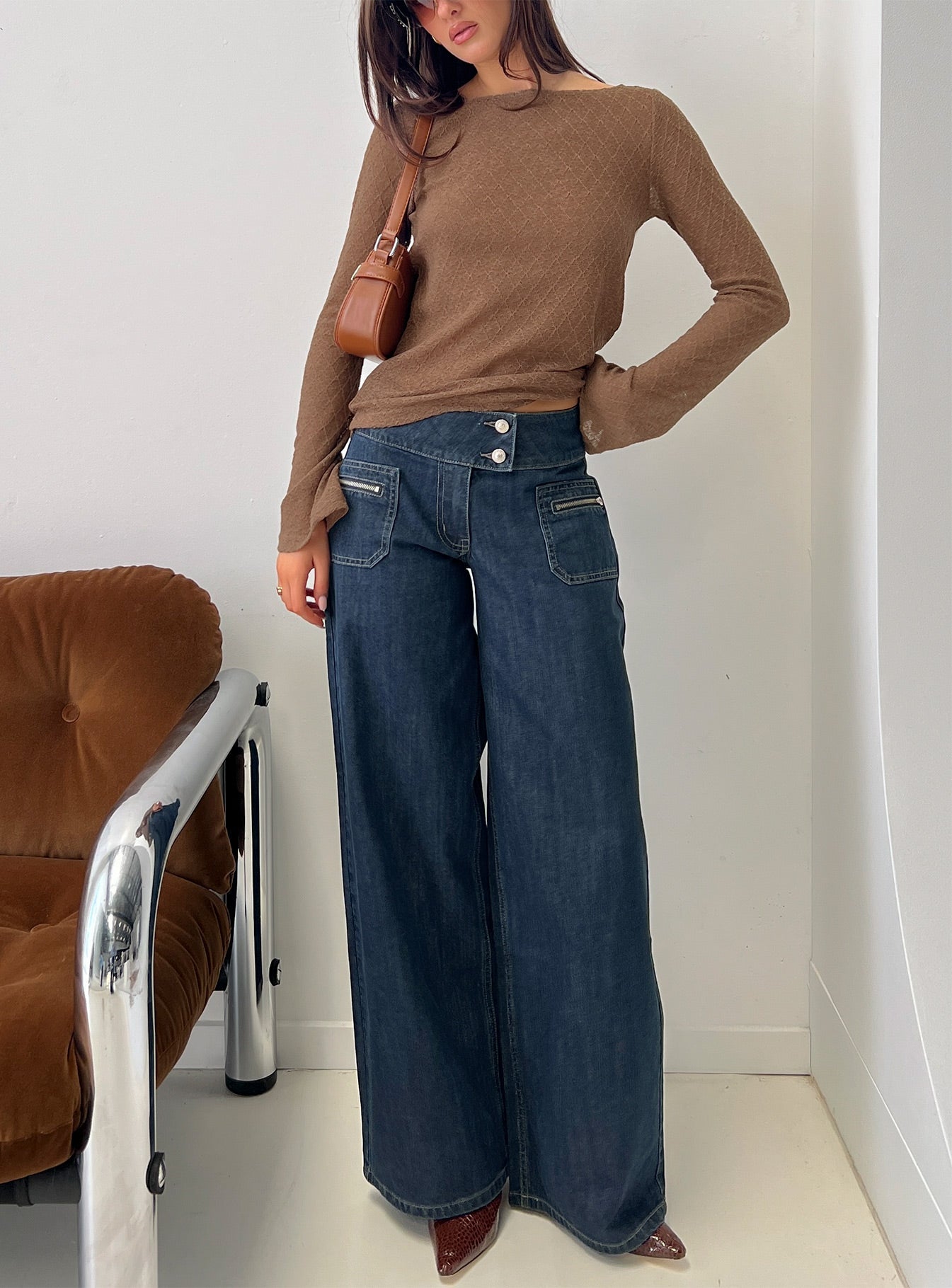 Unwritten Mid Rise Wide Leg Jeans Dark Blue Wash women's denim jeans by Ellevoria