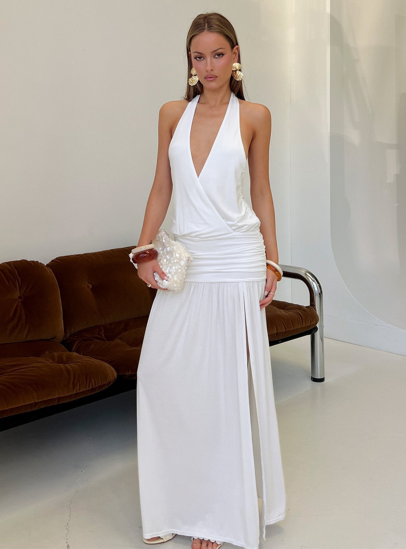 Casanova Halter Wrap Maxi Dress White - women's maxi dress by Ellevoria