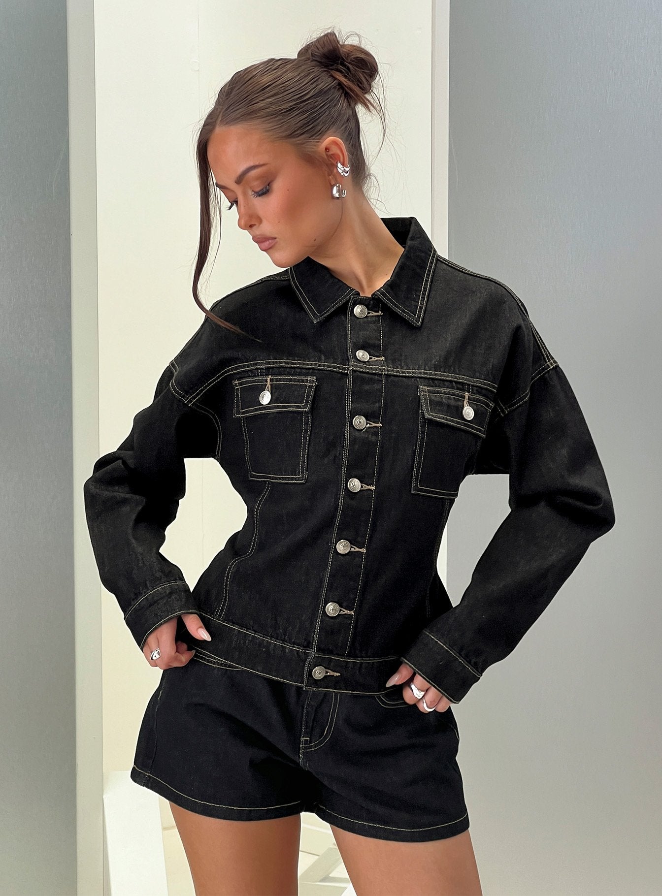 Caresse Cinched Denim Jacket Raw Denim women's jacket by Ellevoria