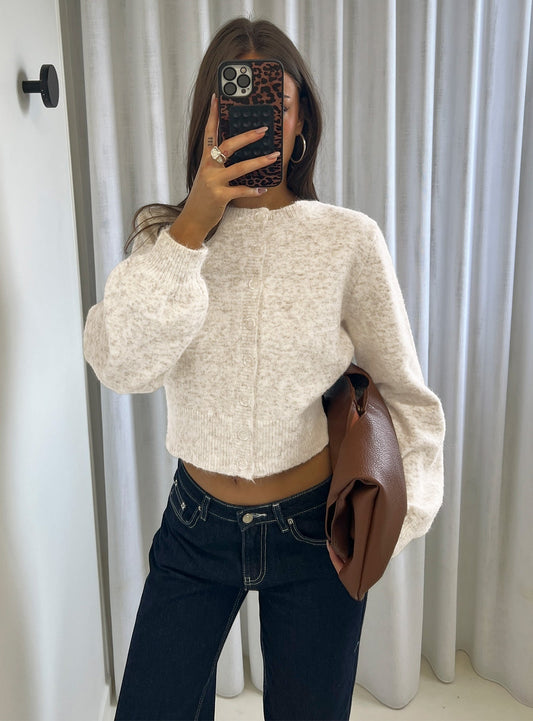 Dawsen Button Down Cardigan Cream women's sweater by Ellevoria