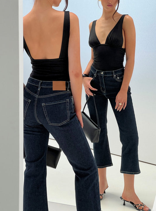 Cindee High Rise Cropped Jeans Raw Indigo women's denim jeans by Ellevoria
