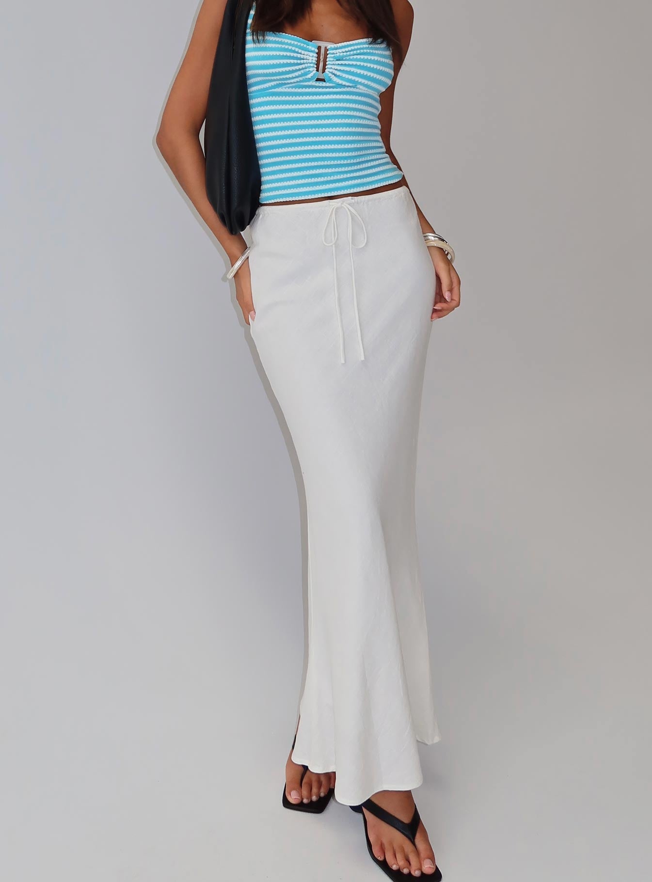 Mercer Linen Blend Maxi Skirt White women's skirt by Ellevoria