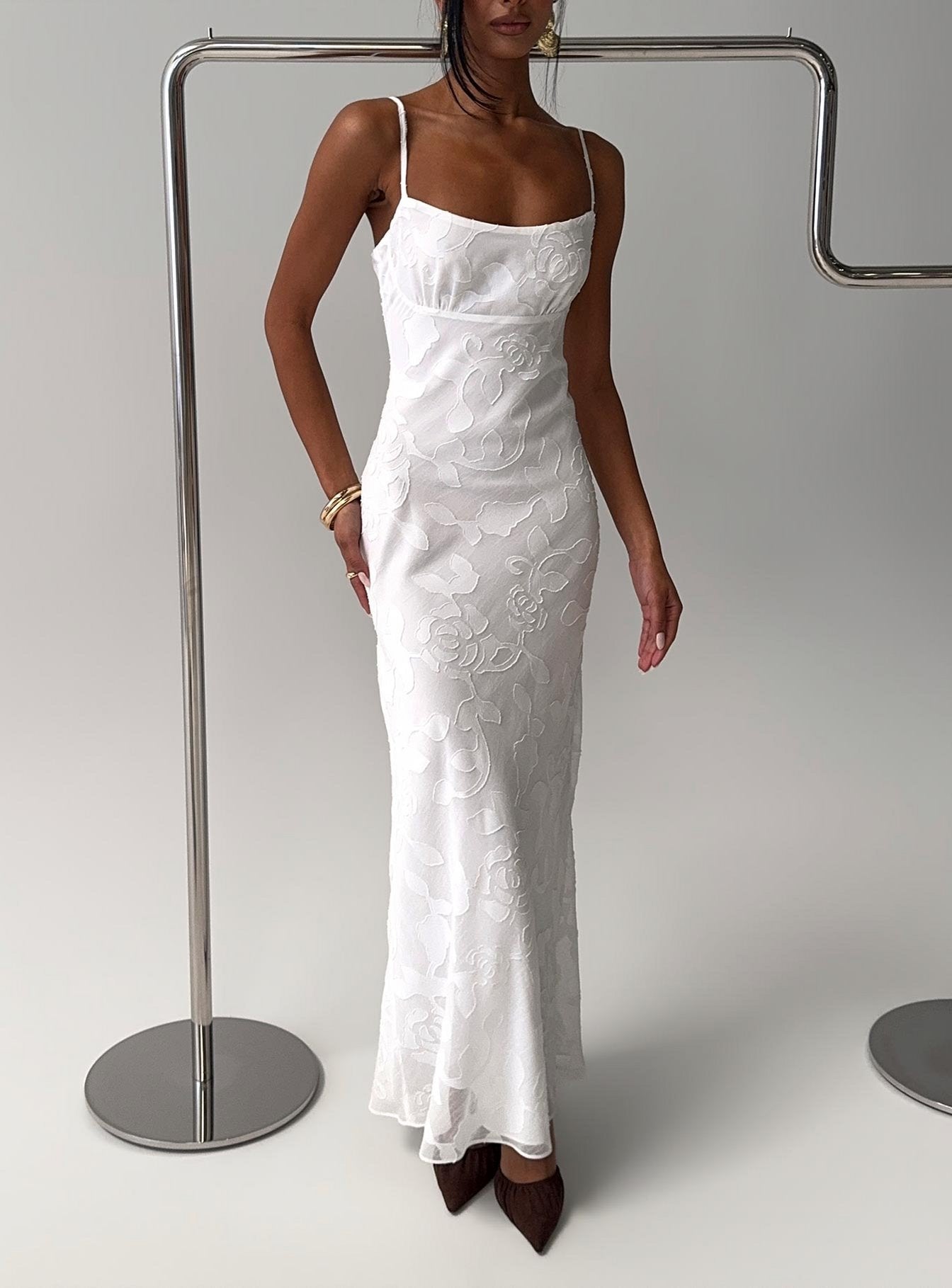 Avienna Maxi Dress White Burnout - women's maxi dress by Ellevoria