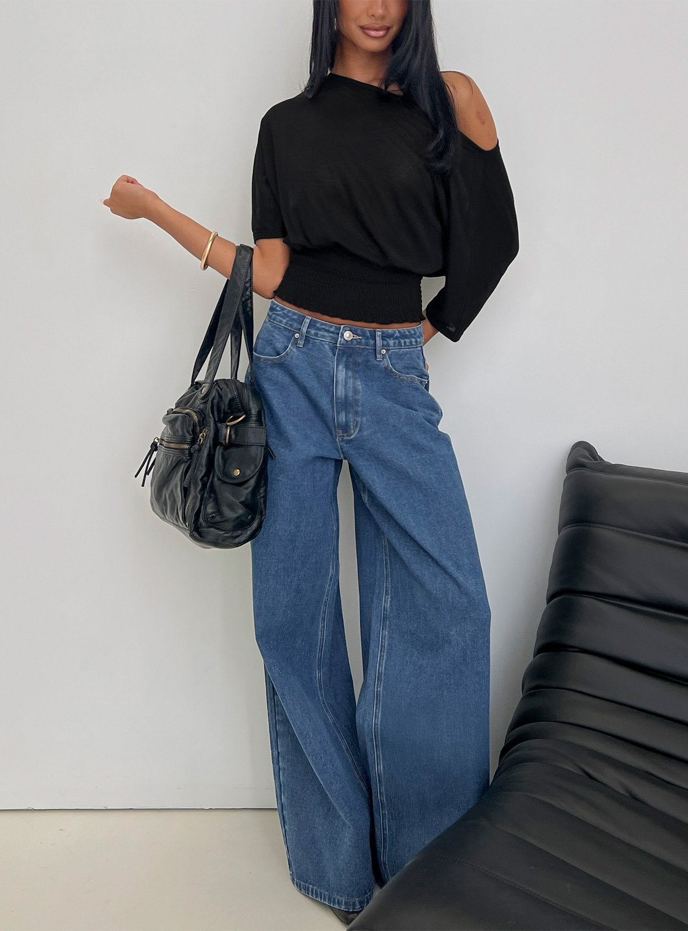 Naylor Mid Rise Wide Leg Jeans Mid Blue Wash women's denim jeans by Ellevoria