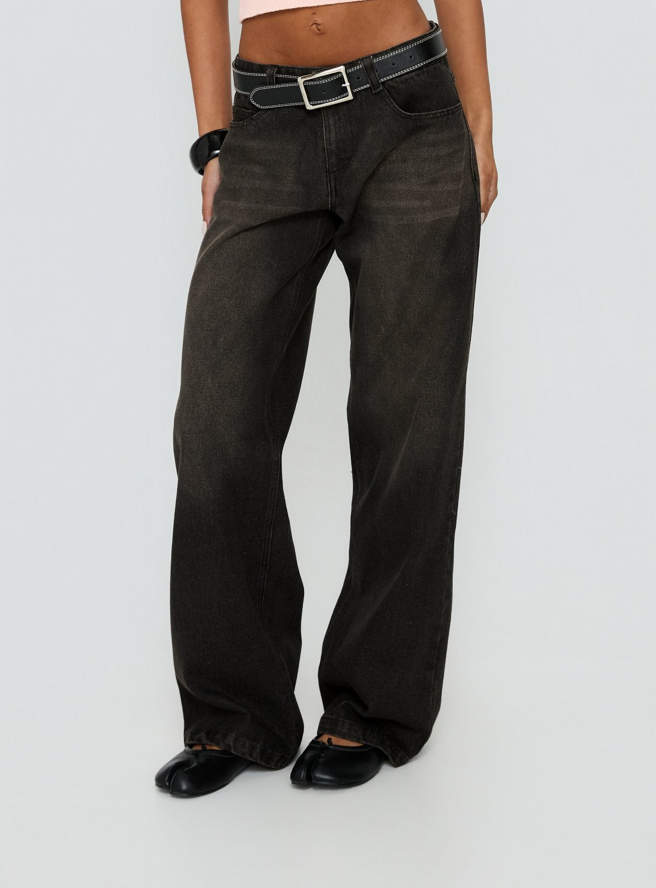 Korinne Low Rise Baggy Jeans Washed Charcoal women's denim jeans by Ellevoria