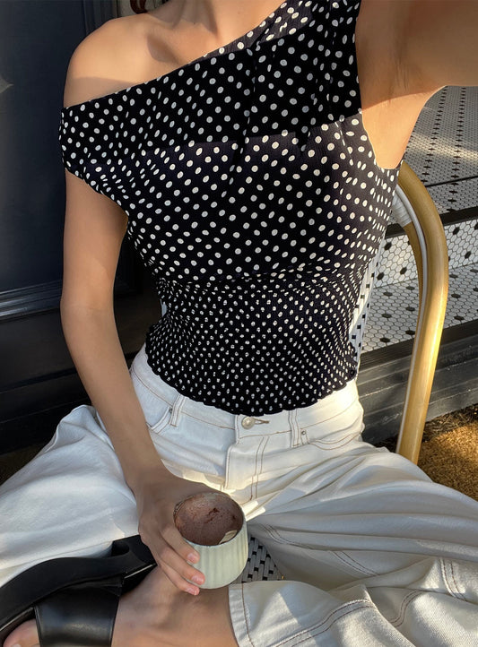 Ready To Party Off Shoulder Top Black Polka Dot women's two piece set by Ellevoria