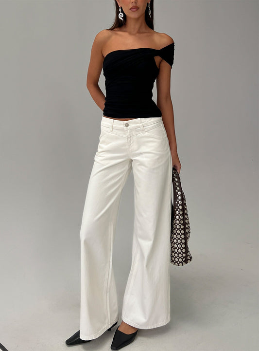 Catiana Low Rise Wide Leg Jeans White women's denim jeans by Ellevoria