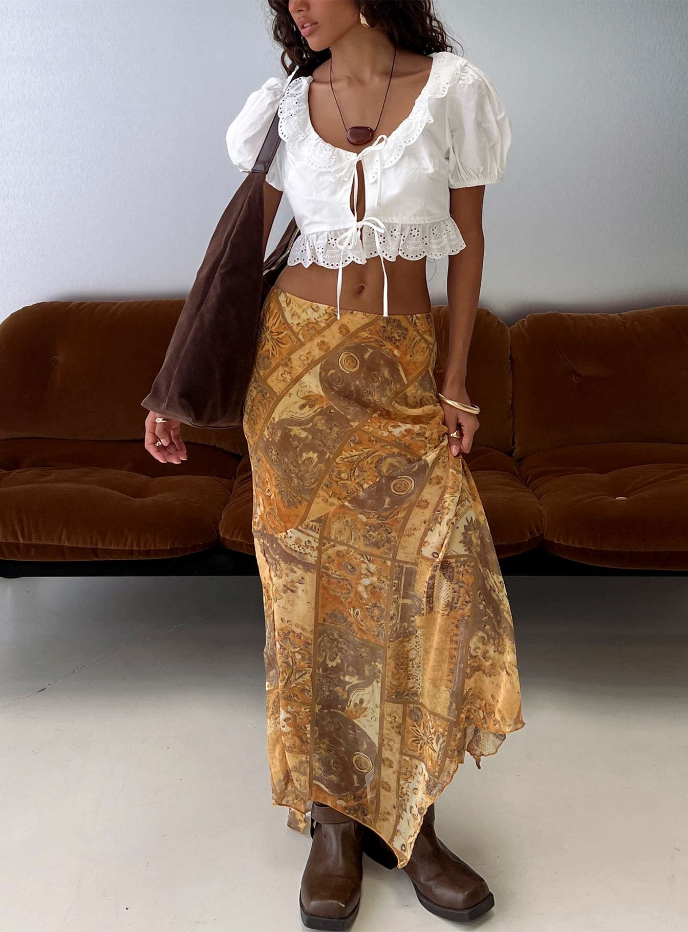 Lyanna Hanky Hem Maxi Skirt Multi women's skirt by Ellevoria