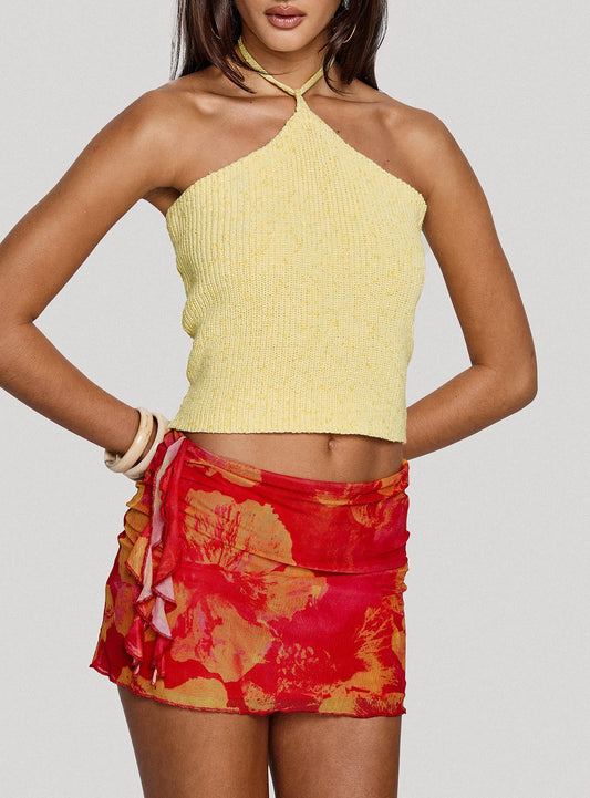 Liloha Frill Mesh Mini Skirt Orange Multi women's skirt by Ellevoria