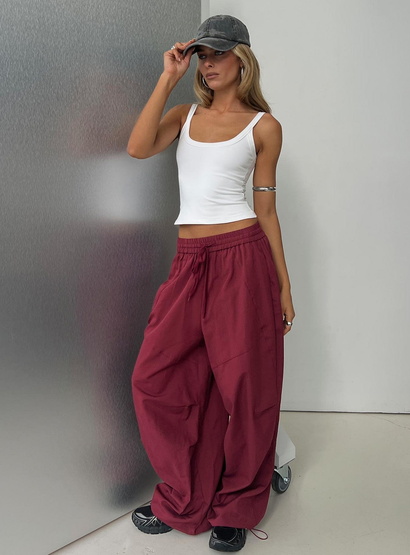 Mankind Baggy Cargo Pants Red - loose fit women's bottoms by Ellevoria