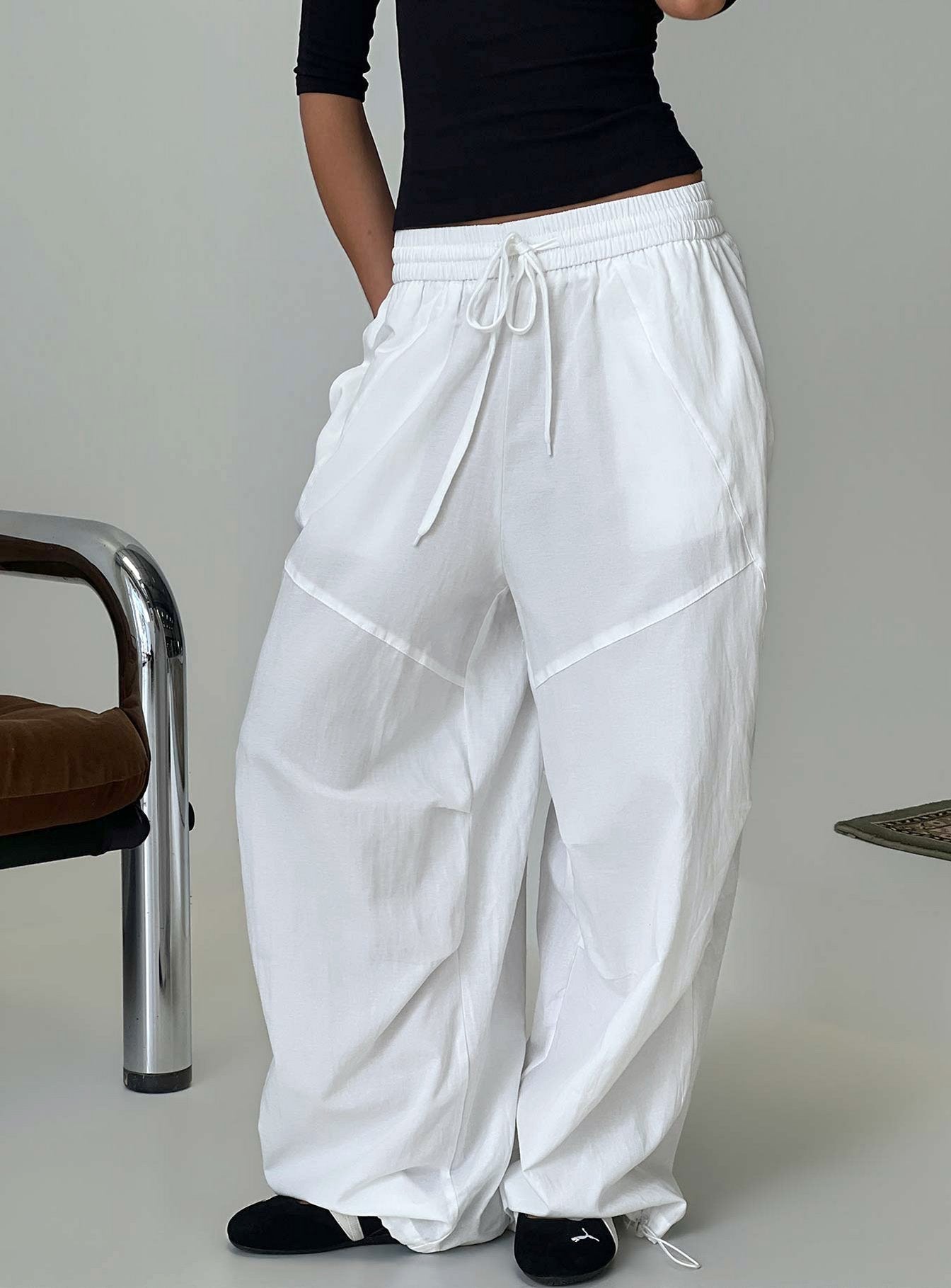 Mankind Baggy Cargo Pants White - loose fit women's bottoms by Ellevoria
