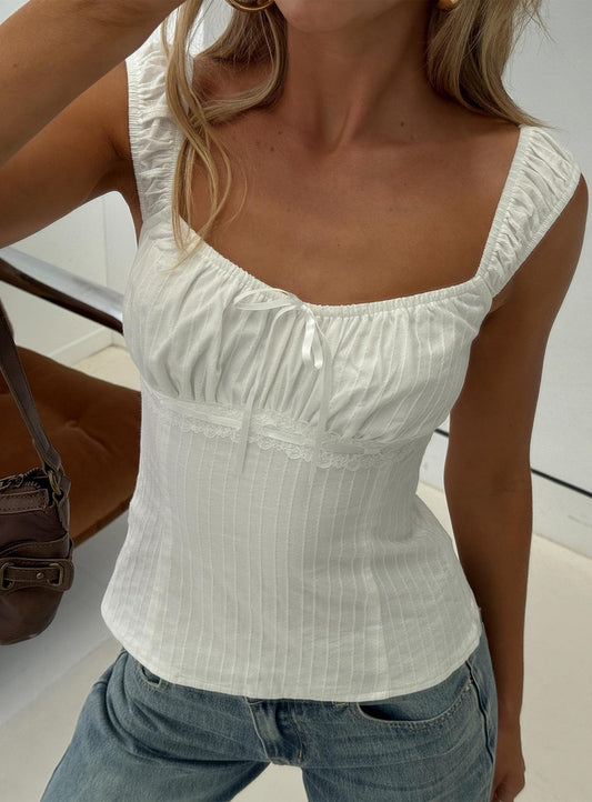 Garconne Textured Top White - women's top by Ellevoria