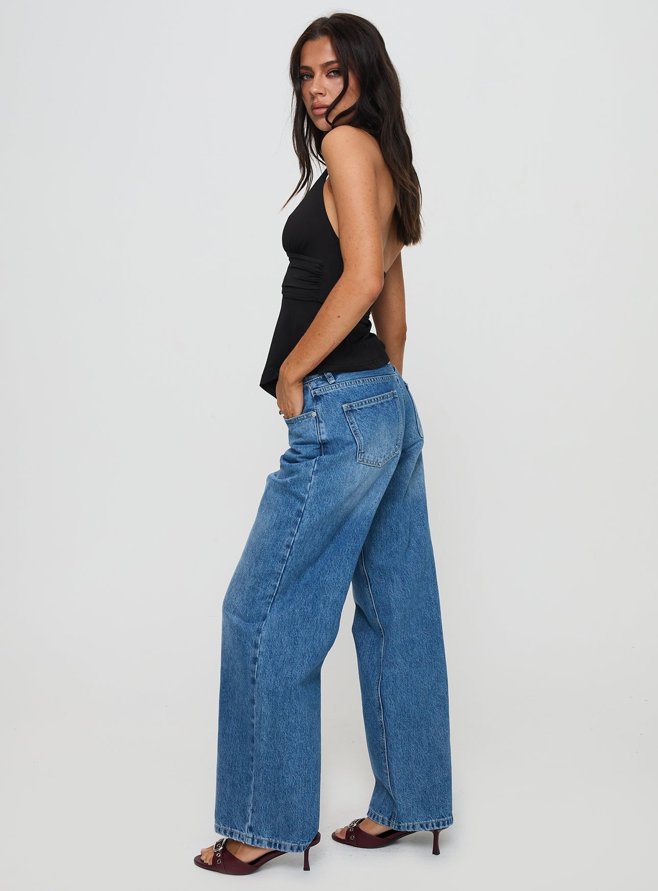 Serenitia Mid Rise Straight Leg Jeans Mid Blue Wash Tall women's denim jeans by Ellevoria