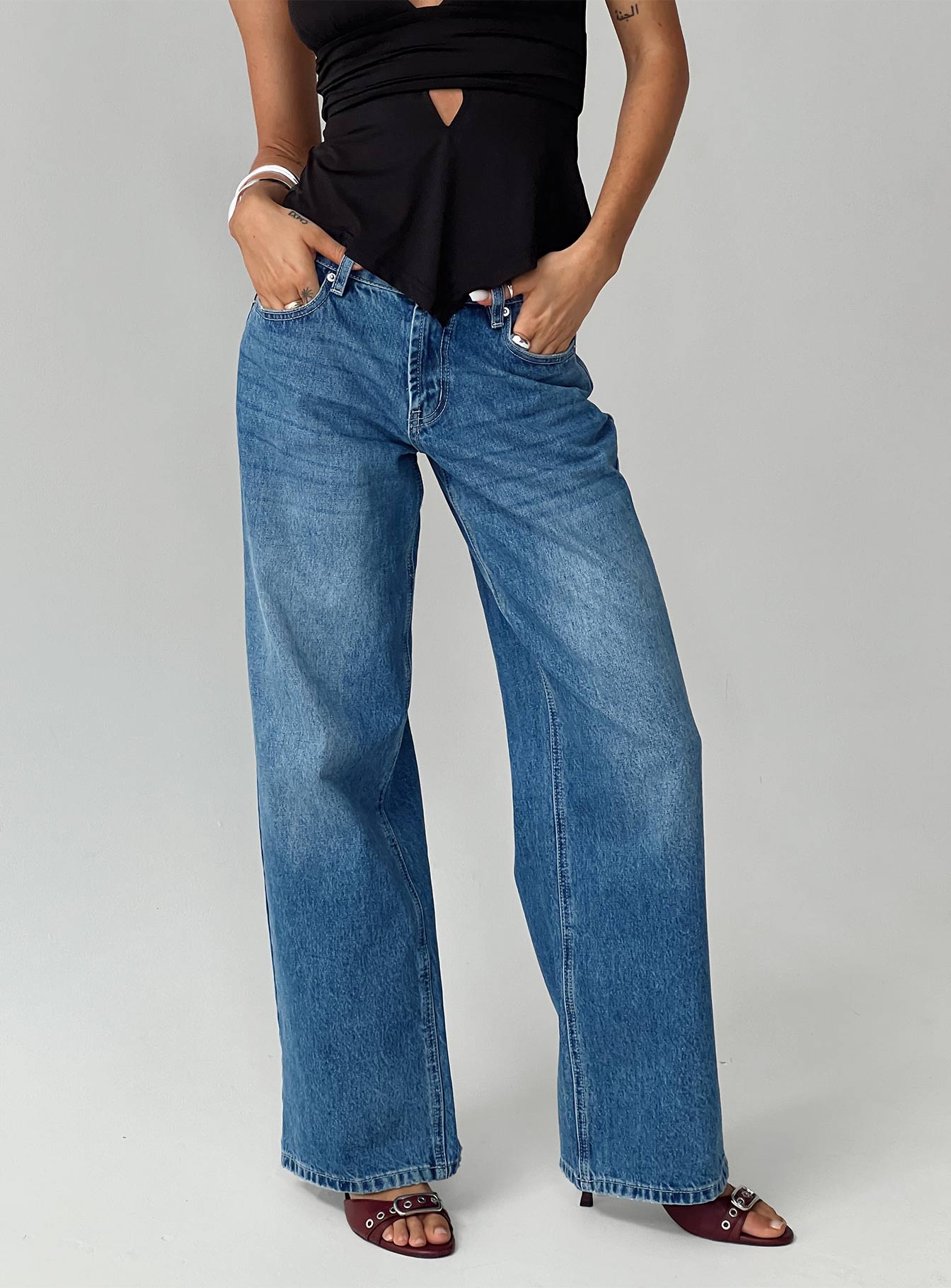 Serenitia Mid Rise Relaxed Jeans Mid Blue Wash Petite women's denim jeans by Ellevoria