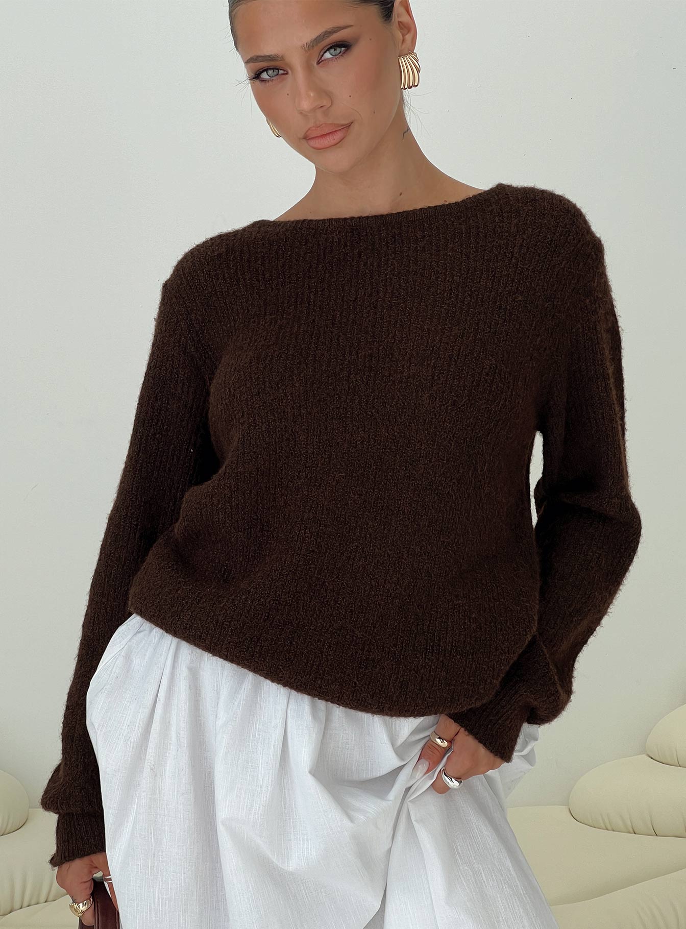Abrams Rib Knit Crew Sweater Chocolate Marle women's sweater by Ellevoria