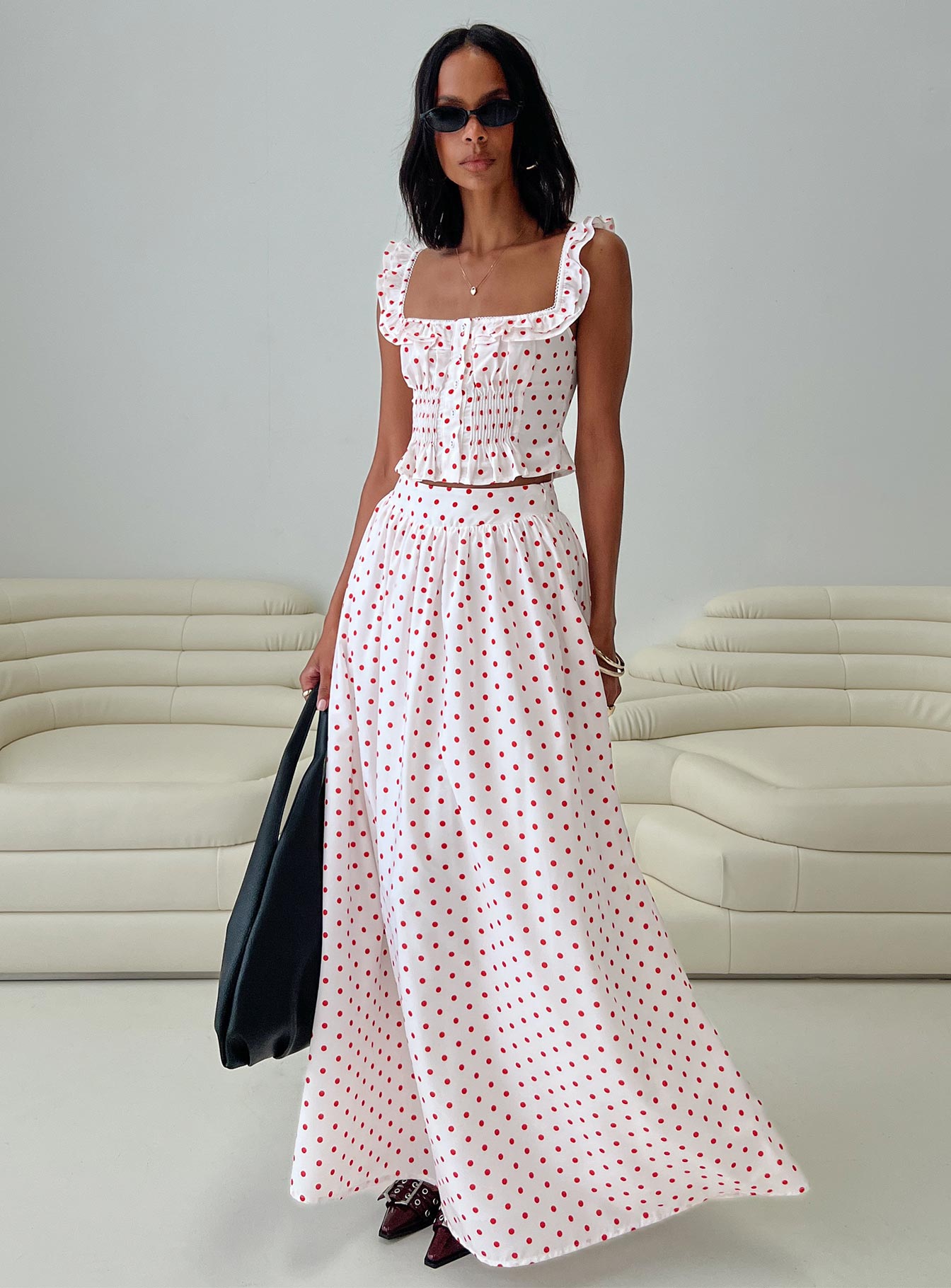 Valerio Maxi Skirt White / Red women's two piece set by Ellevoria