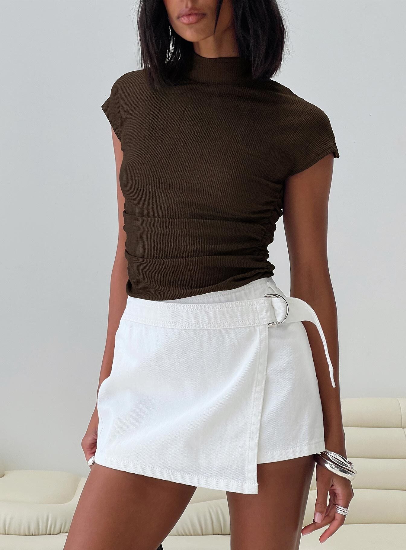 Elinora Wrap Mini Skirt White women's skirt by Ellevoria