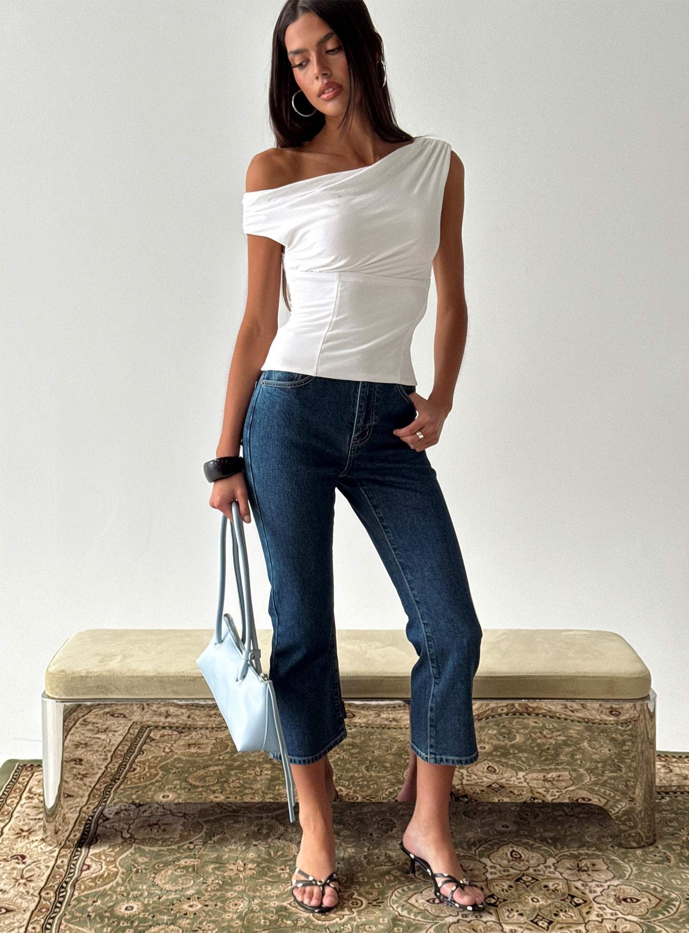 Cindee High Rise Cropped Jeans Mid Blue Wash women's denim jeans by Ellevoria