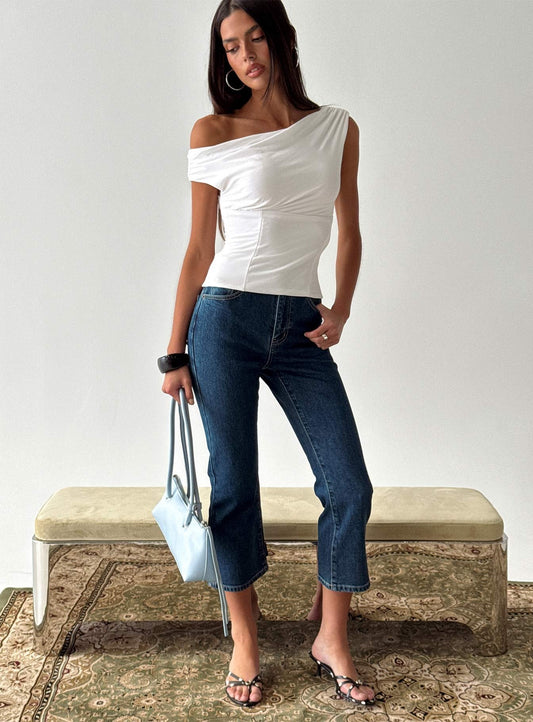 Cindee High Rise Cropped Jeans Mid Blue Wash women's denim jeans by Ellevoria
