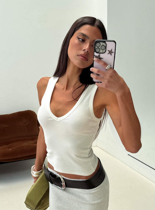 Baseline V Neck Rib Tank Top White - women's top by Ellevoria