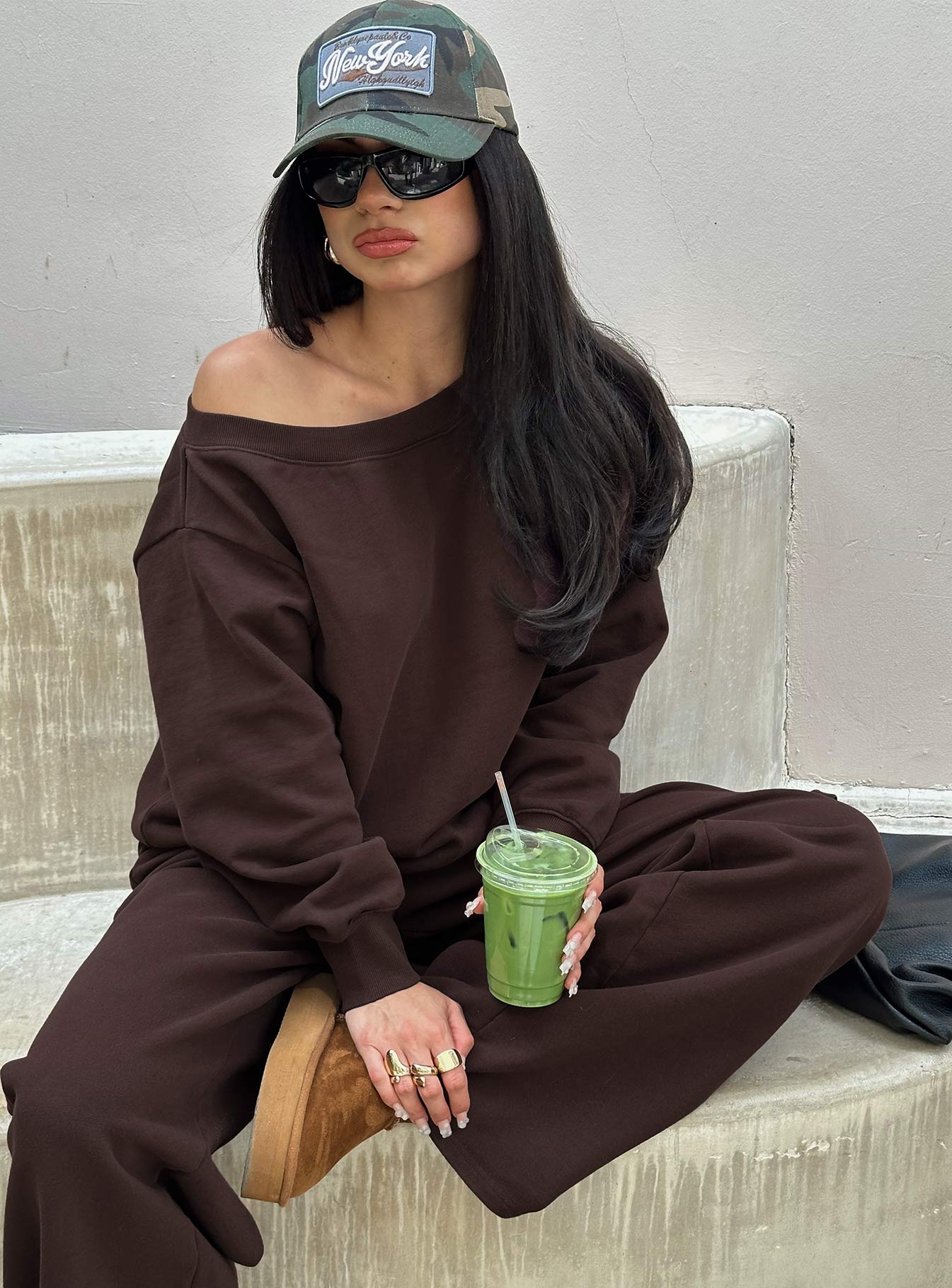 Wellness Off The Shoulder Jumper Brown women's sweater by Ellevoria