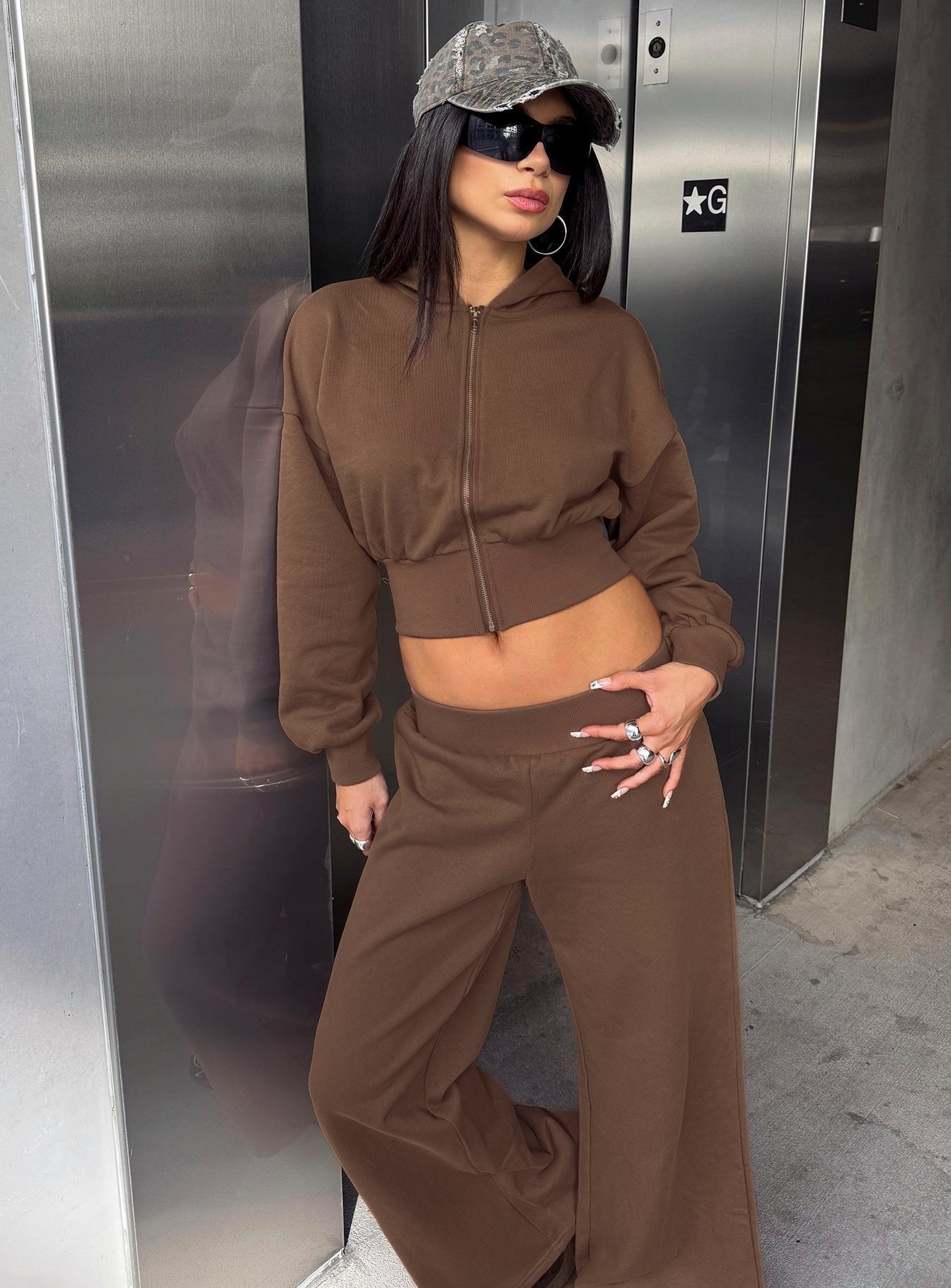 Daytime Cropped Blouson Hoodie Cocoa women's sweater by Ellevoria