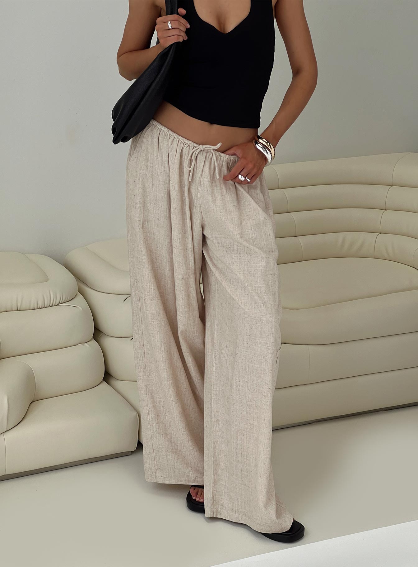 Beach Comber Linen Pant Beige - loose fit women's bottoms by Ellevoria