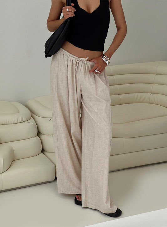 Beach Comber Linen Pant Beige - loose fit women's bottoms by Ellevoria