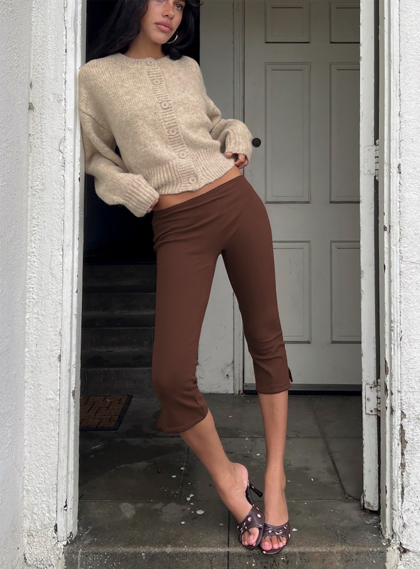 Trevonn Button Up Knit Cardigan Beige women's sweater by Ellevoria