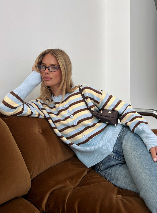 Rhitta Button Down Cardigan Multi Stripe women's sweater by Ellevoria