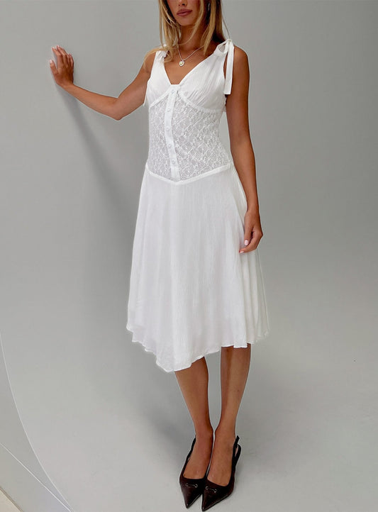 Danira Midi Dress White - women's midi dress by Ellevoria