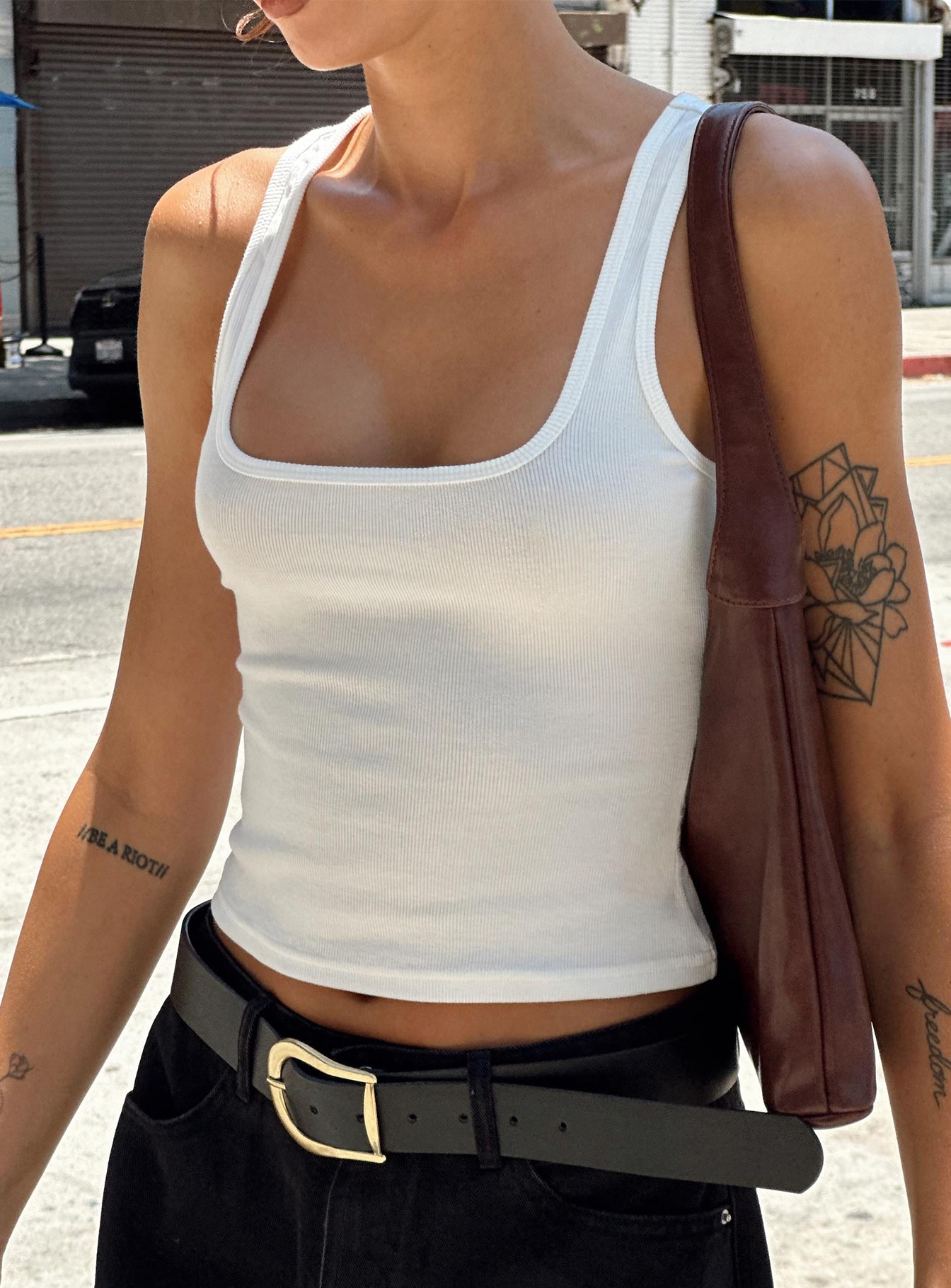 Baseline Square Neck Rib Tank Top White - women's top by Ellevoria - view 12