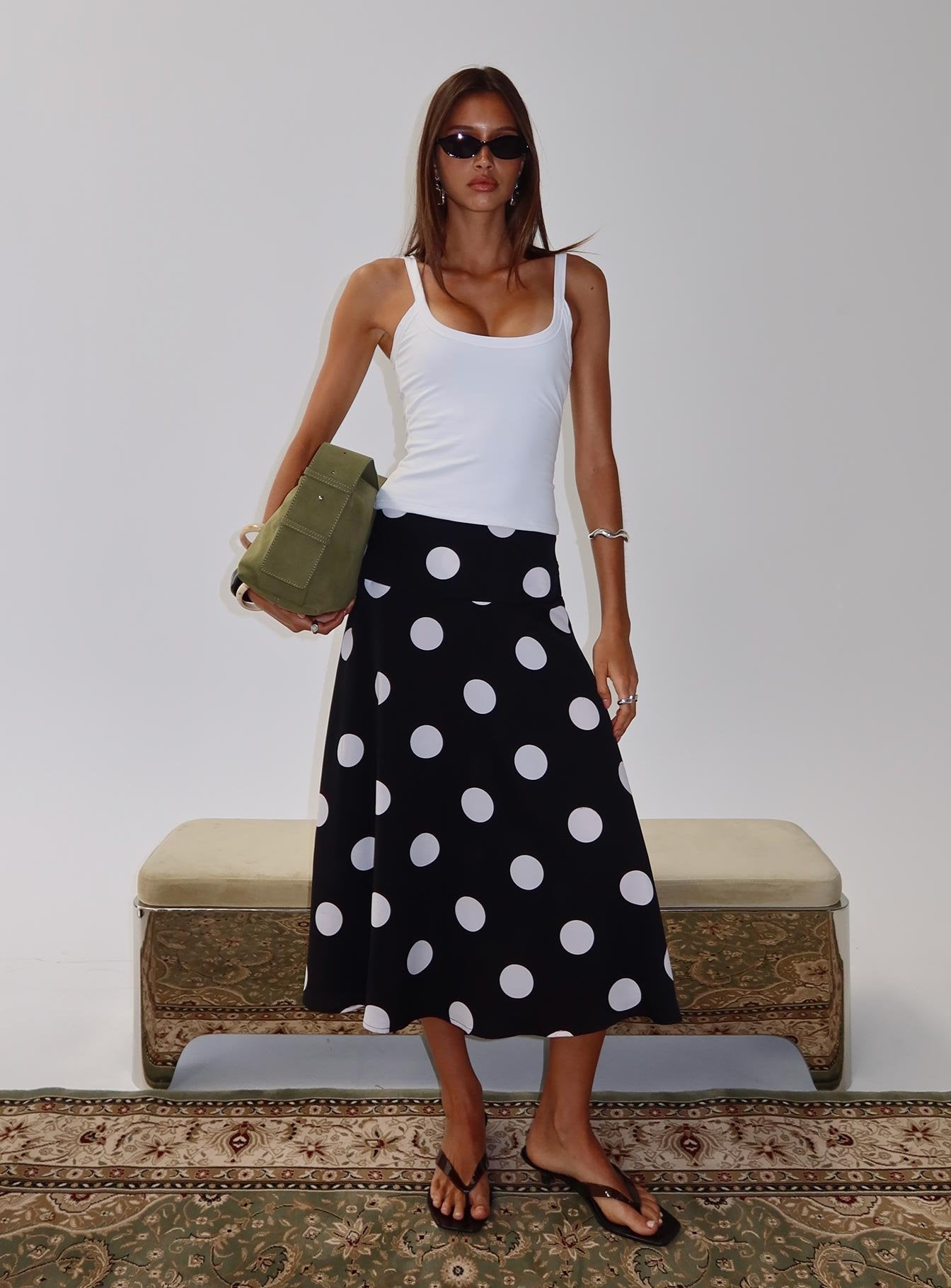 Picture It Midi Skirt Black Polka Dot women's skirt by Ellevoria