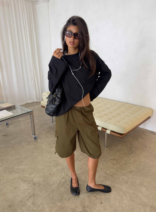 Allyza Baggy Cargo Shorts Olive women's shorts by Ellevoria