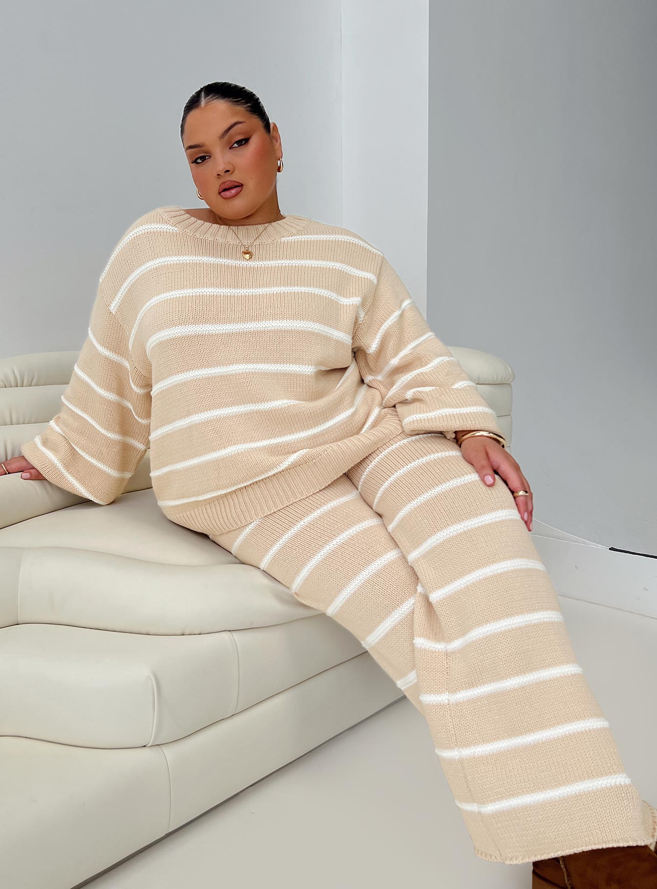 Read Your Mind Knit Pant Cream Stripe women's pant set by Ellevoria