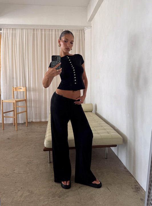 Gavrielle Jersey Wide Leg Pants Black - loose fit women's bottoms by Ellevoria