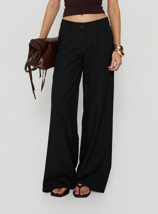 Archer Mid Rise Baggy Pants Black - loose fit women's bottoms by Ellevoria