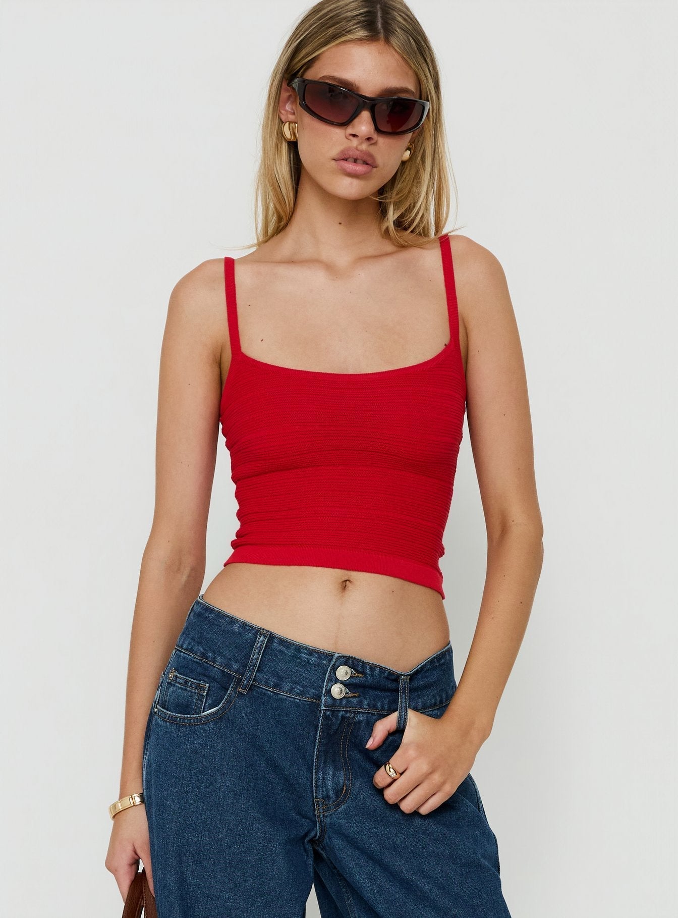 Wilah Knit Tank Top Red - women's top by Ellevoria
