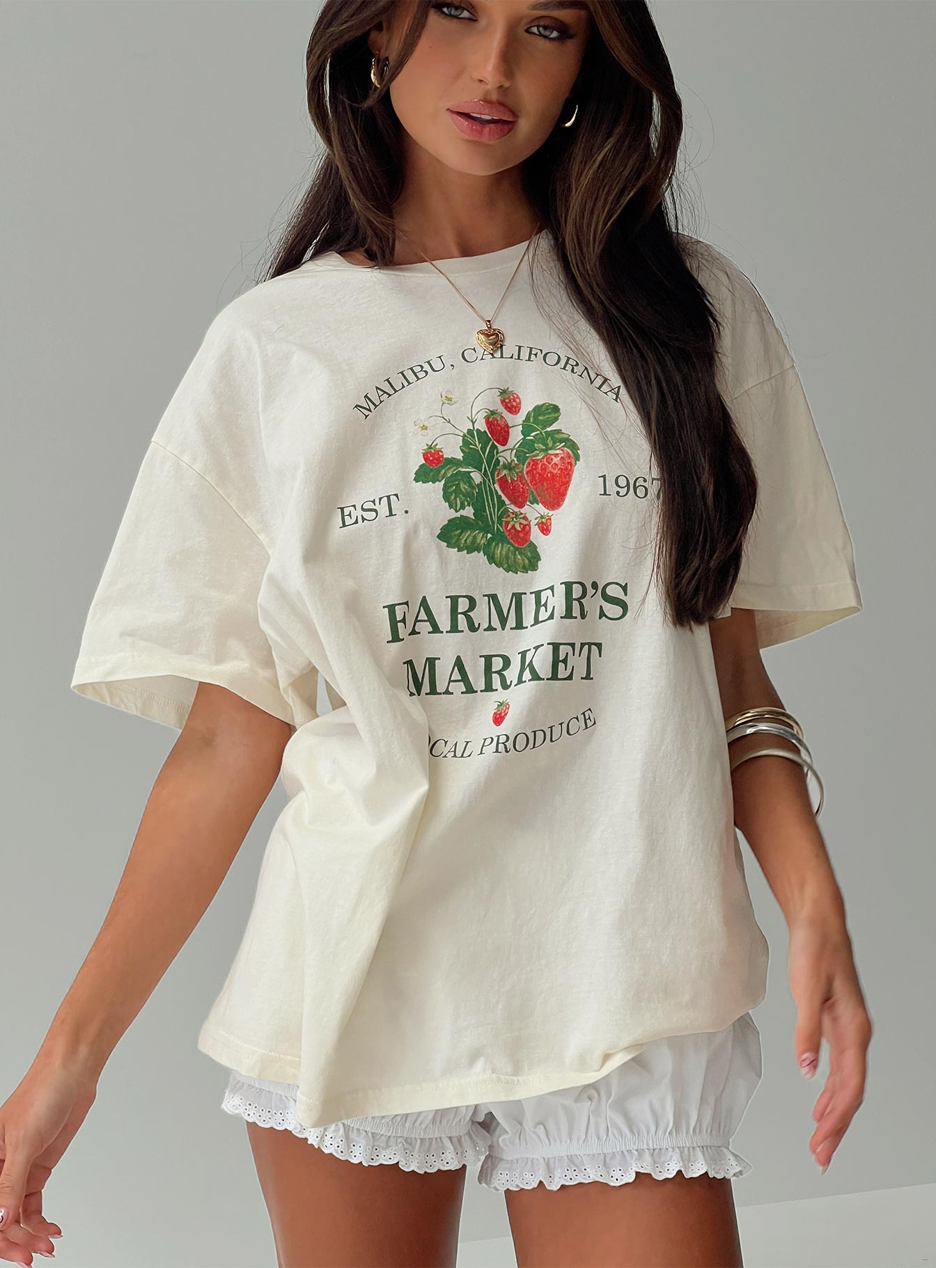 Local Produce Oversized Tee White - women's top by Ellevoria
