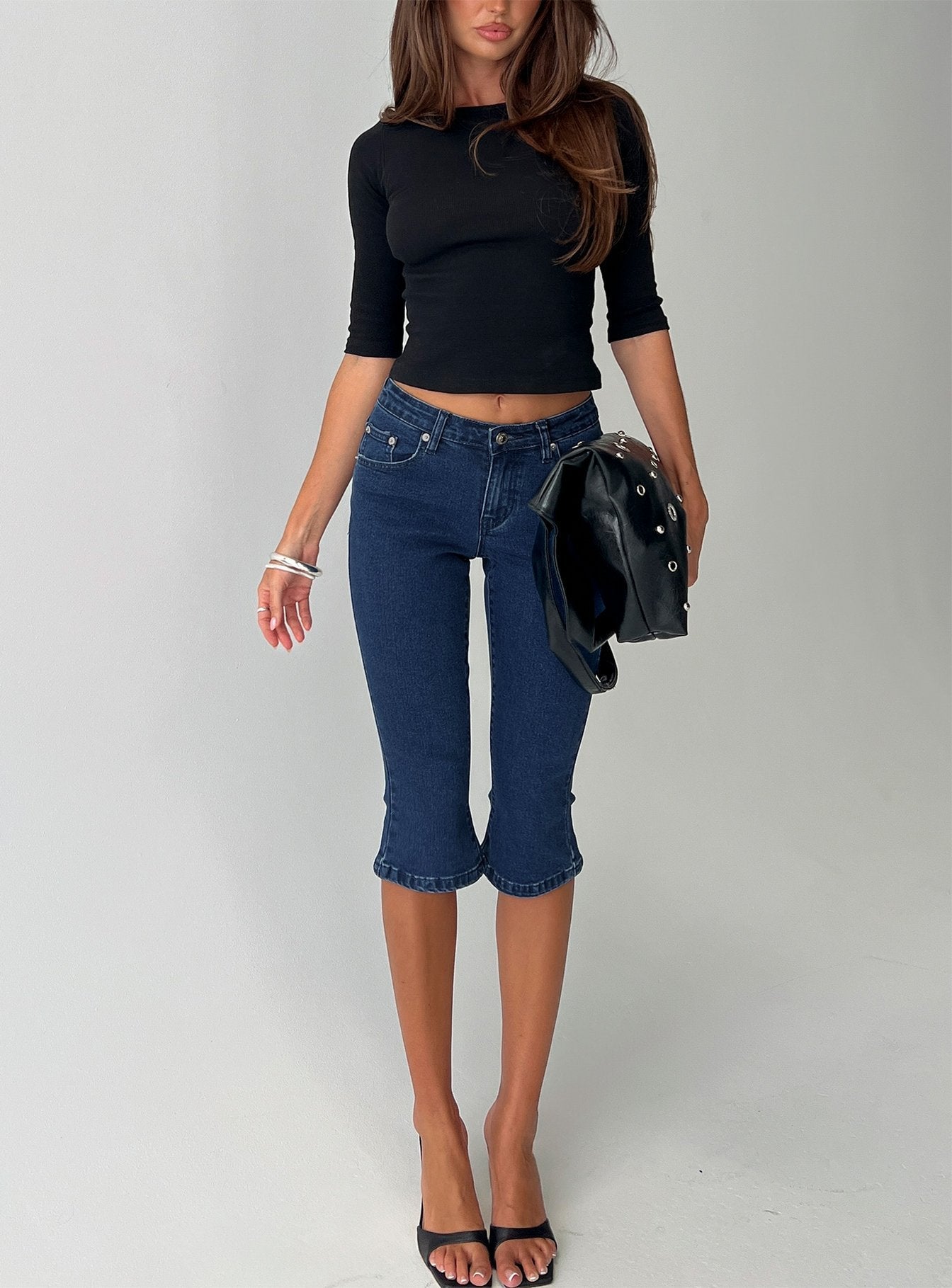 Kissimo Kick Flare Capri Pants Indigo Blue women's denim jeans by Ellevoria