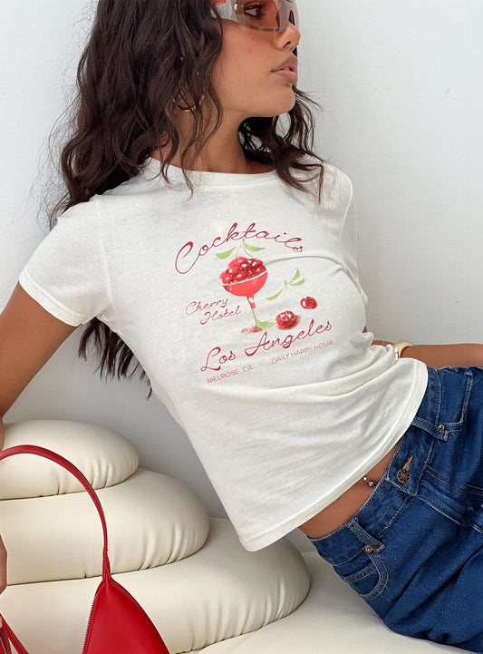 Cherry Cocktails Tee Cream - women's top by Ellevoria
