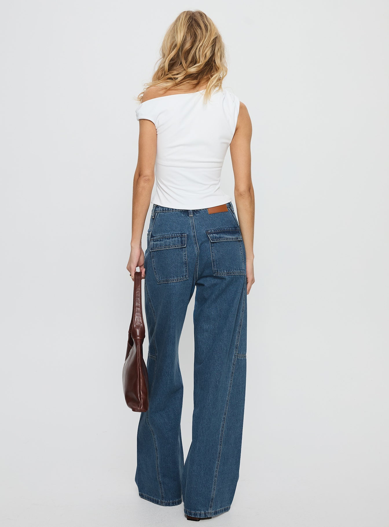 Bruiser Tie Waist Mid Rise Wide Leg Jeans Mid Blue Wash women's denim jeans by Ellevoria