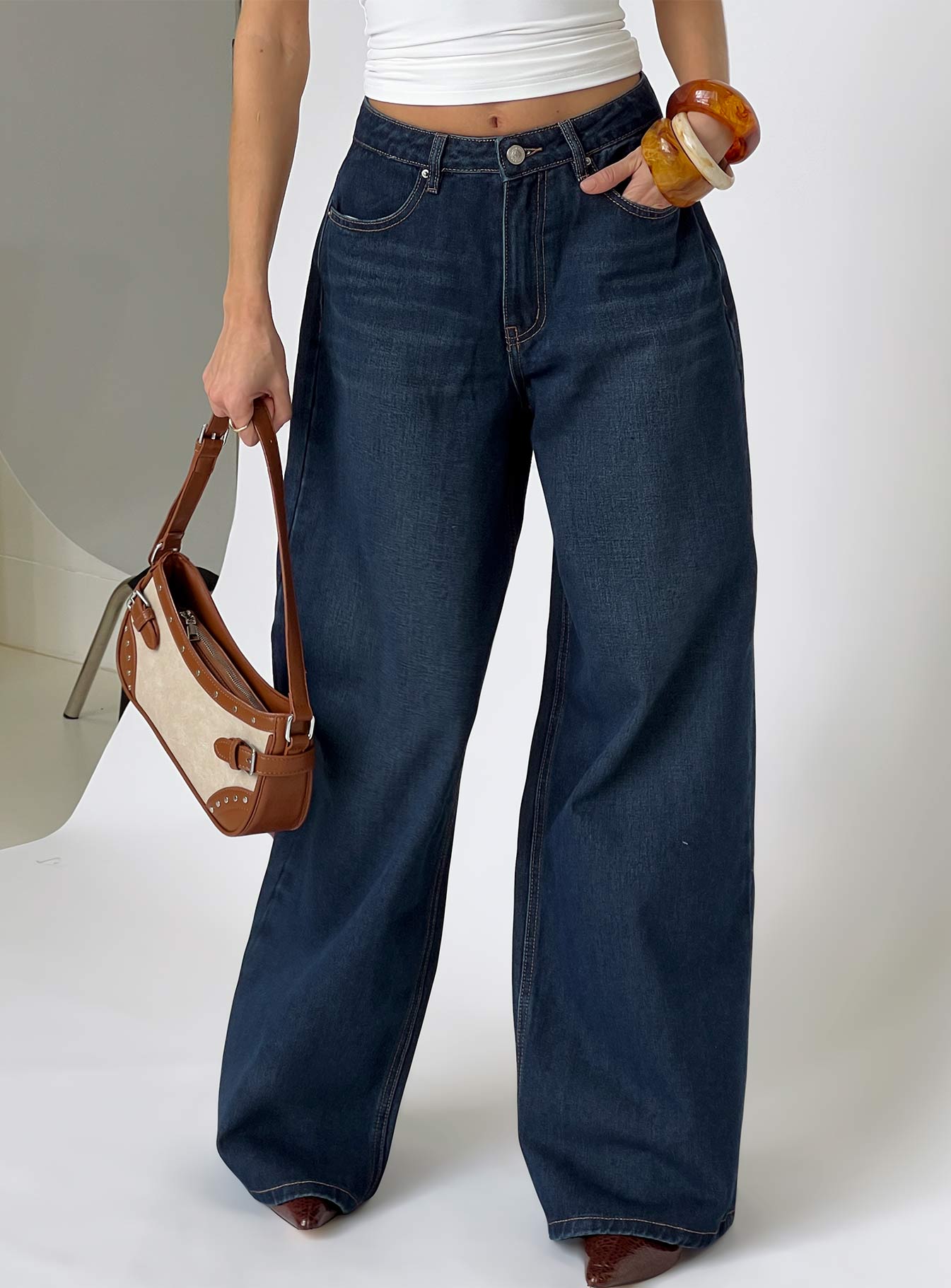 Naylor Mid Rise Wide Leg Jeans Mid Blue Denim women's denim jeans by Ellevoria