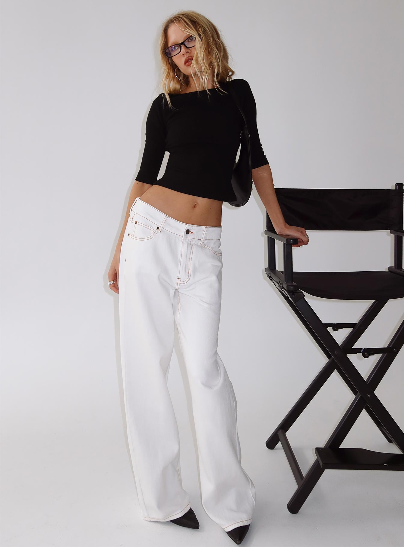 Top Model Low Rise Straight Leg Jeans Porcelain women's two piece set by Ellevoria