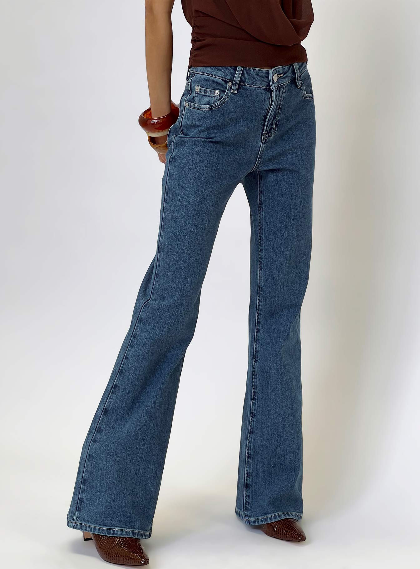 Magic Mirror Mid Rise Bootleg Jeans Mid Blue Wash women's denim jeans by Ellevoria
