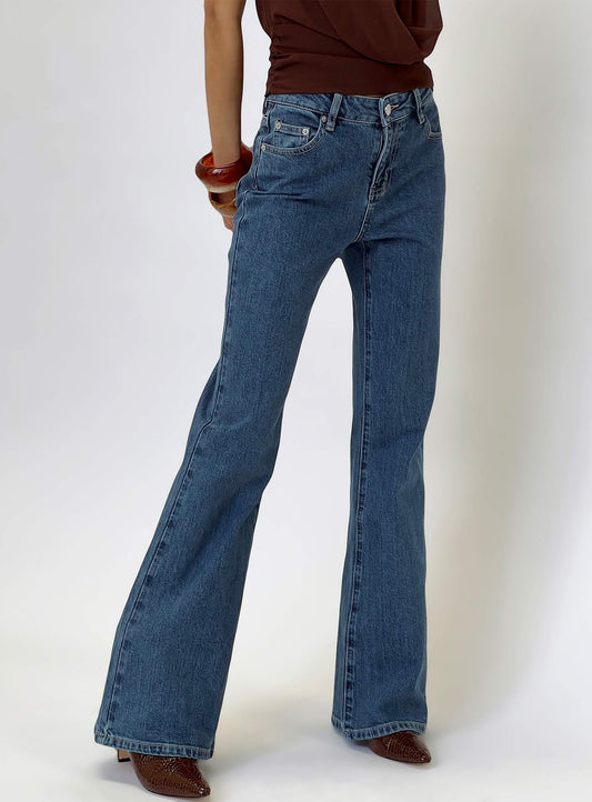 Magic Mirror Mid Rise Bootleg Jeans Mid Blue Wash women's denim jeans by Ellevoria