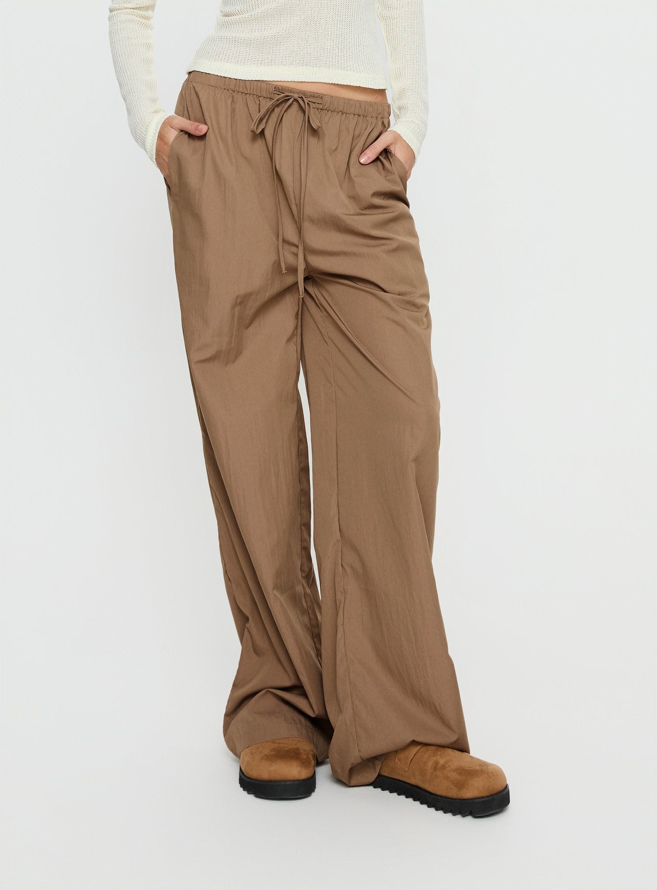 Romonda Drawstring Straight Leg Pants Khaki - loose fit women's bottoms by Ellevoria